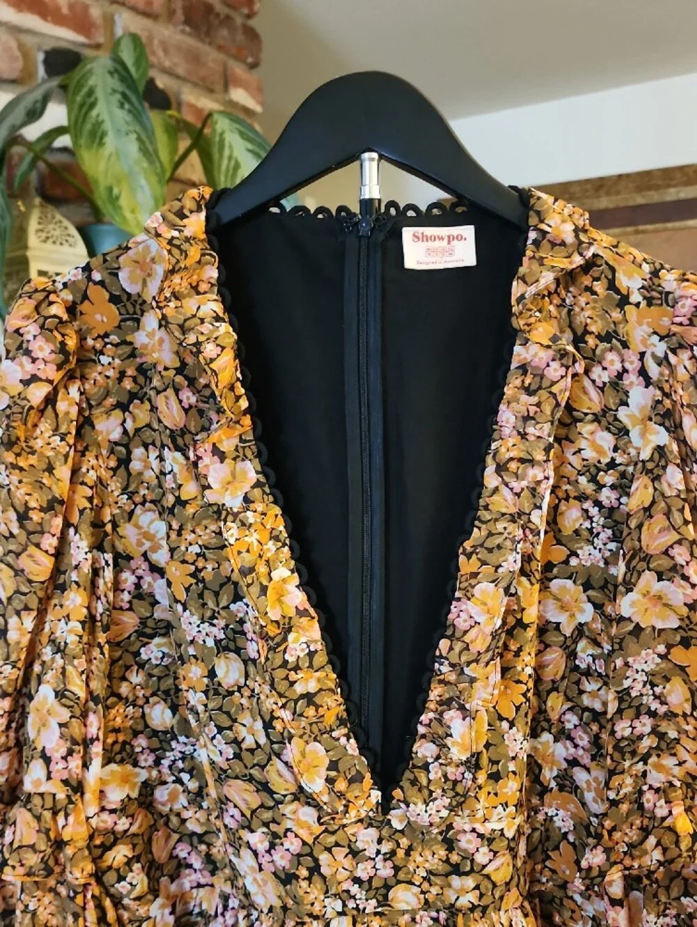 Showpo Mustard Pink Floral Plunge V-Neck Tiered Romper Long Sleeve